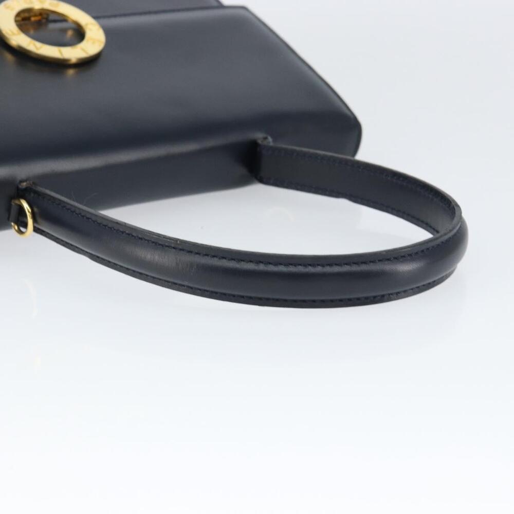 CELINE Circle Hand Bag Leather Navy Gold Auth 149129 - Picture 7 of 16